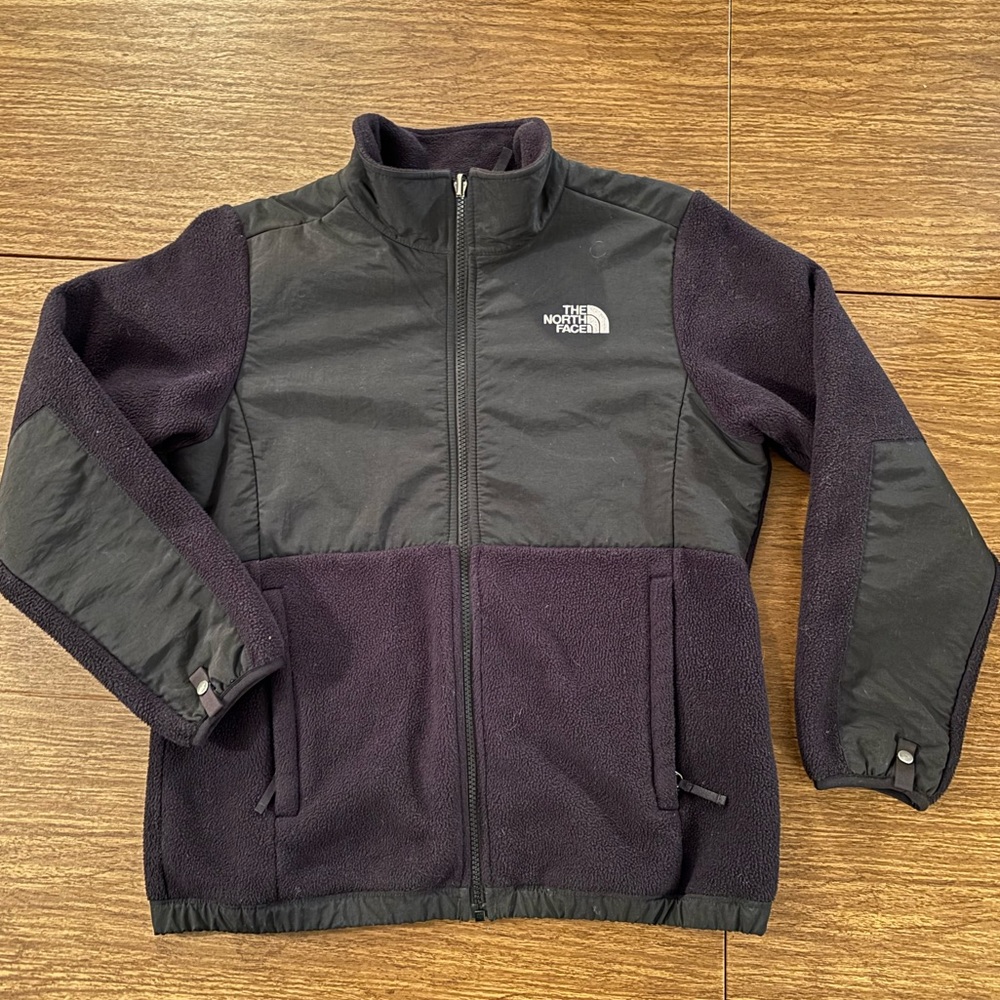 Girls The North Face black Denali fleece/nylon front zip jacket. 14/16, GUC